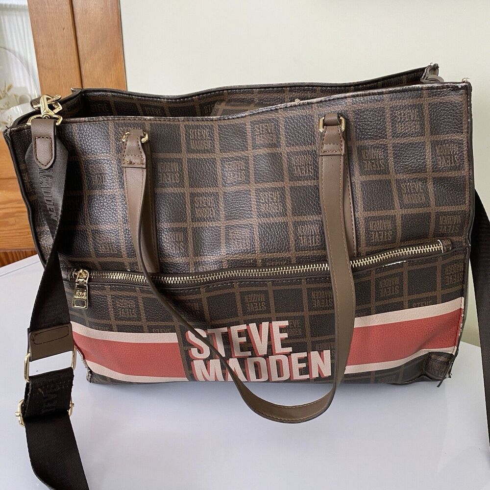 Steve Madden Blivia Logo Tote Bag Brown Large 14X12X6 - Picture 2 of 14